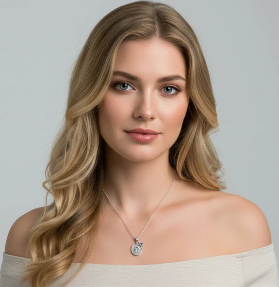 Desenli Oval Gümüş Harf Kolye - Rose - Resim 2