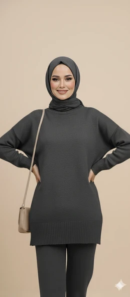 Triko Tunik Pantolon Tesettür Takım - Resim 3