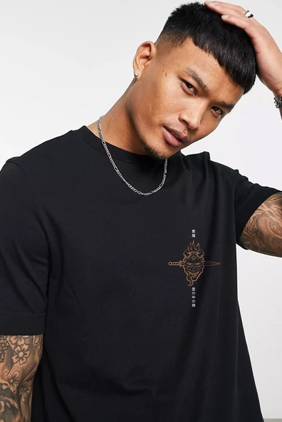 Siyah Tişört Ön Ve Arka Baskılı %100 Orjinal Pamuk Oversize T-shirt ürün görseli 1