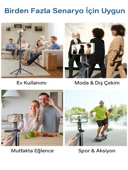 360 Ayarlanabilir Bluetooth Kumandalı 180 cm Telefon Tripod Android iOS GoPro Uyumlu - Resim 2