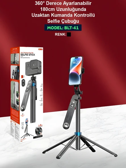 360 Ayarlanabilir Bluetooth Kumandalı 180 cm Telefon Tripod Android iOS GoPro Uyumlu - Resim 8