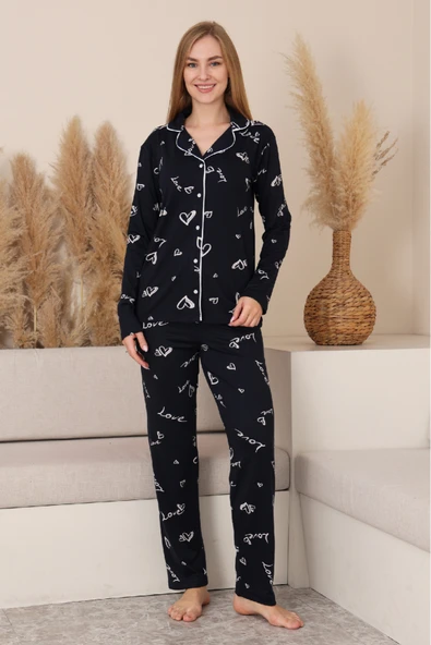 Kadın %100 Pamuk Milan Soft Kumaş Pijama Takımı 12423 - Resim 3