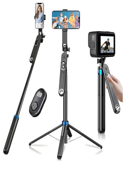 360 Ayarlanabilir Bluetooth Kumandalı 180 cm Telefon Tripod Android iOS GoPro Uyumlu ürün görseli 1