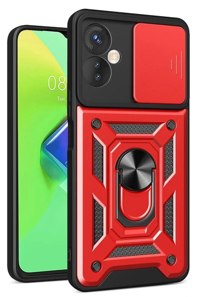 LitaeTrend İnfinix Hot 30 4G Kılıf Pars Lens Yüzüklü Silikon - Kırmızı ürün görseli 1