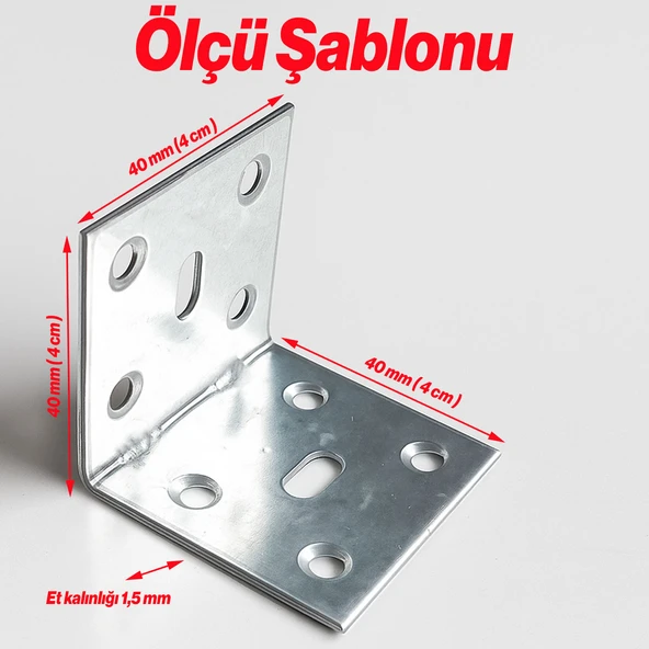 Metal L Demiri (25 Adet) İnce Gönye 40x40x40 mm Mobilya ve Duvar Sabitleme Bağlantı Aparatı - Resim 3