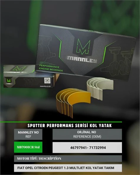 Fiat Kol Yatak Std Fiat 1.3 Mjet & Opel 1.3 Cdti  199a3 Z13dt - Mannley Mb7001cr Std ürün görseli 1