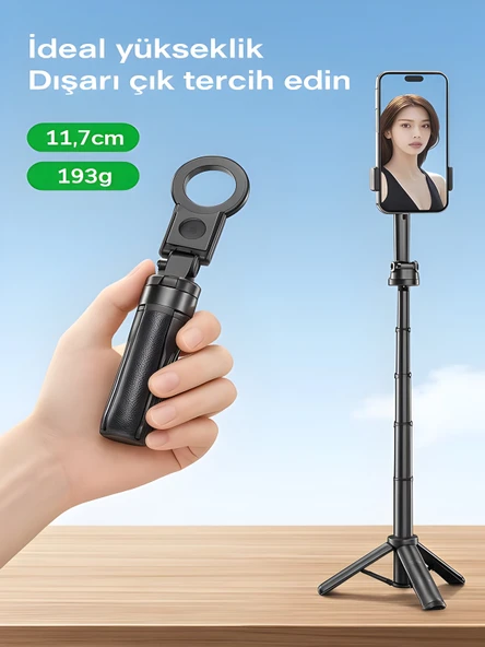 Magsafe Mıknatıslı 41cm 360 Ayarlanabilir Bluetooth Alüminyum Telefon Tripod Android iOS - Resim 6