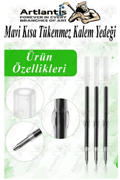 Beyaz Kısa Boylu Metal Tükenmez Kalem 1 Adet Yedek Uçlu Mavi Renkli Cep Kalemi Tükenmez Basmalı Mikro 1001 Mekanizmalı - Resim 2
