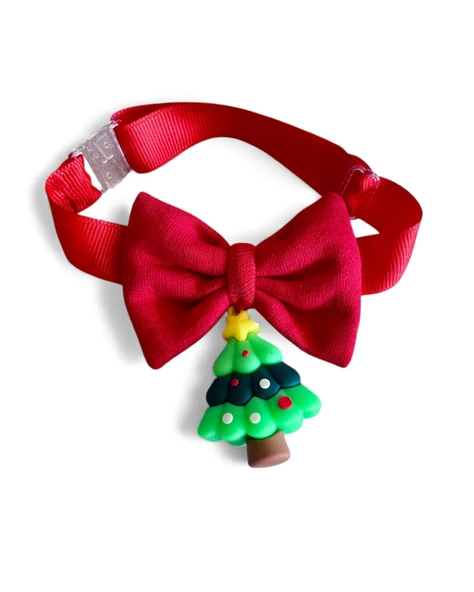 Christmas Tree Yılbaşı Kedi Papyon Tasması | Kırmızı Fiyonk Boyun Aksesuarı | Noel Temalı Kedi Süsü - Resim 5