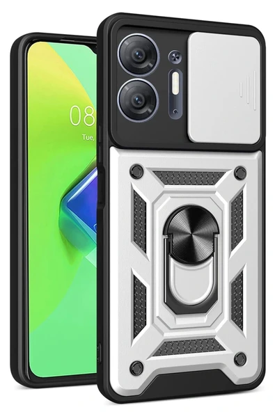 LitaeTrend İnfinix Hot 30 5G Kılıf Pars Lens Yüzüklü Silikon - Gümüş ürün görseli 1