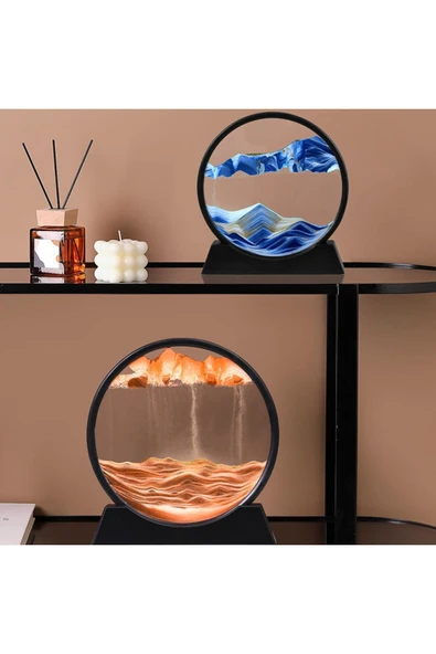 Dekoratif Yuvarlak 3 D Hareketli Sarı Kum Saati Şeklinde Kum Tablosu 7 İnç Orta Boy Yuvarlak Kum Tablosu Derin Deniz Kumu - Resim 6