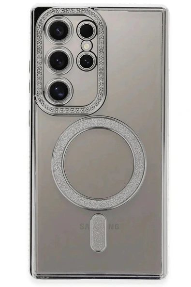 LitaeTrend Samsung Galaxy S24 Ultra Kılıf Joke Simli Magneticsafe Kılıf - Gümüş - Resim 2