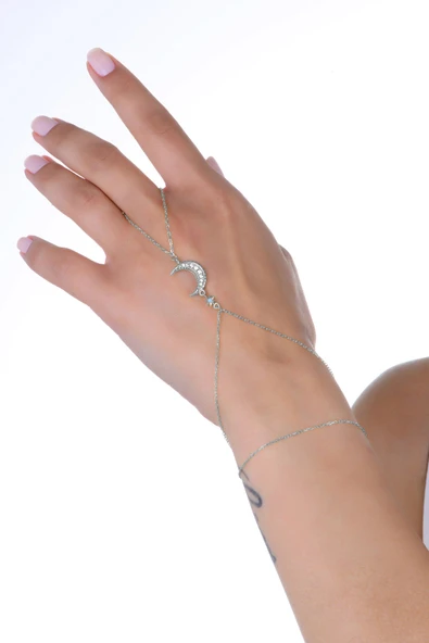 Gümüş rodyumlu turkuaz ve zirkon taşlı ay yıldız şahmeran SGTL13010RODAJ ürün görseli