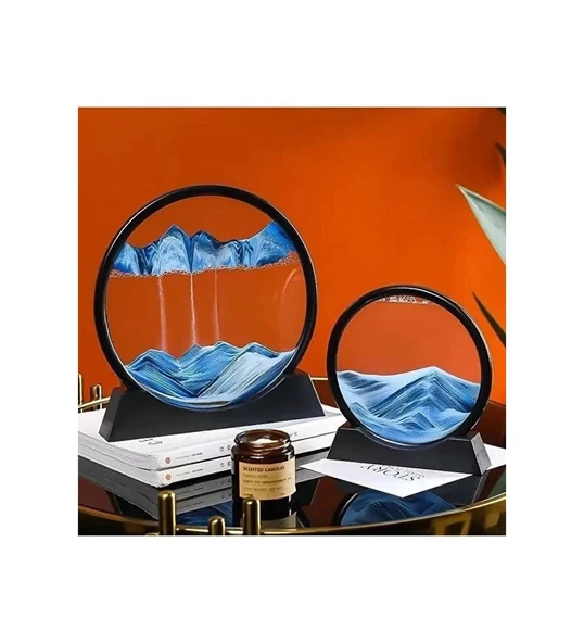 Dekoratif Yuvarlak 3 D Hareketli Mavi Kum Saati Şeklinde Kum Tablosu 7 İnç Orta Boy Yuvarlak Kum Tablosu - Resim 2