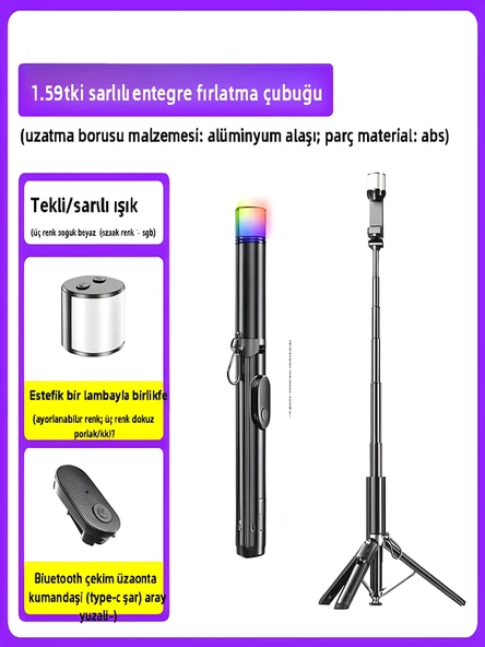 163cm RGB Işıklı Magsafe Selfie Tripod Uzaktan Kumandalı, Tek Dokunuşla Açılan Katlanabilir - Resim 4