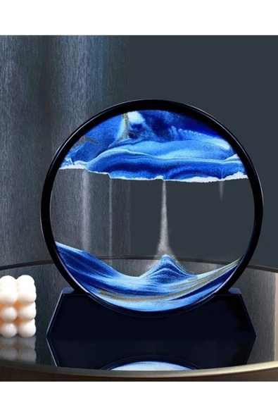 Dekoratif Yuvarlak 3 D Hareketli Mavi Kum Saati Şeklinde Kum Tablosu 7 İnç Orta Boy Yuvarlak Kum Tablosu - Resim 4
