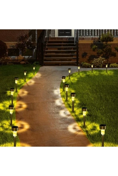 10 Adet Gün Işığı Sarı Ledli Işıklı Bahçe Güneş Enerjili ledli Solar Güneş Enerjili Metal Gövdeli Bahçe Lambası ürün görseli 1