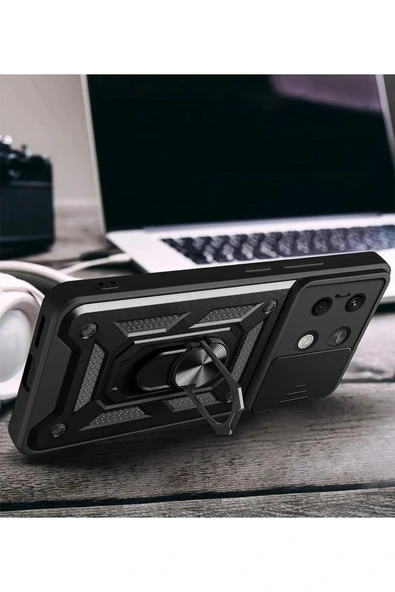 LitaeTrend Xiaomi Poco M6 Pro 4G Kılıf Pars Lens Yüzüklü Silikon - Siyah - Resim 4