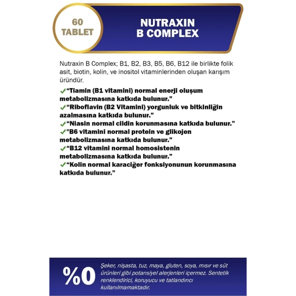 Nutraxin B Vitamin Complex - B Vitamini Takviyesi 60 Tablet - Resim 6