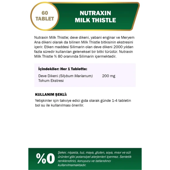 Nutraxin Deve Dikeni Tohumu-Milk Thistle 200 Mg 60 Tablet - Resim 2