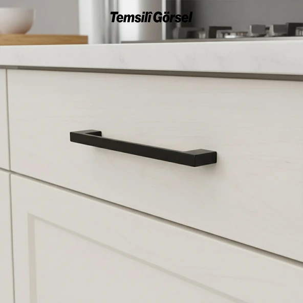 Mobilya Çekmece Dolap Kapak Kulpu Dayanıklı Kulbu Kulpları Siyah 160 mm Siyah Metal Kulp (10 ADET) - Resim 2