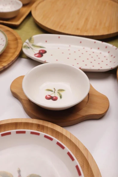 Atbyhome Eden 6 Kişilik 27 Parça Doğal Bambu Porselen Kahvaltı Takımı – Kahvaltı Seti Sunum Seti - Resim 4