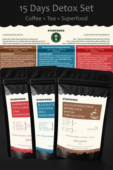 15 Days Detox Set Coffee + Tea + Superfood İnülin Bromelain Türk Kahvesi Detox Çayı Chia Detoks Seti ürün görseli
