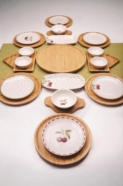 Atbyhome Eden 6 Kişilik 27 Parça Doğal Bambu Porselen Kahvaltı Takımı – Kahvaltı Seti Sunum Seti ürün görseli