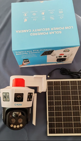 O-kam 7050 Solar Wifi Güneş Panelli Kablosuz Çift Lens 10x Optik Zoom 9MP Gece Görüşlü Güvenlik Kamerası ürün görseli