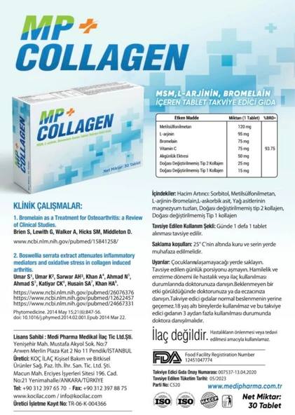 MP Collagen 30 Tablet Kolajen, MSM ve C Vitamini ürün görseli