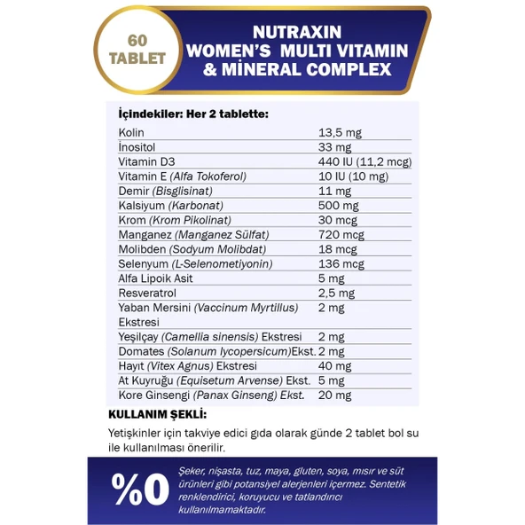 Nutraxin Multivitamin Kadın Multivitamin & Mineral Complex 60 Tablet - Resim 3