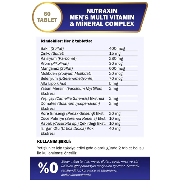 Nutraxin Multivitamin Erkek Multivitamin & Mineral Complex - Resim 3