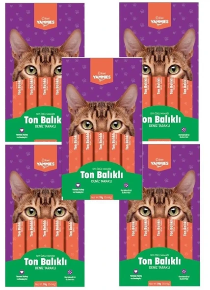 Kiwi Yammies Ton Balıklı Deniz Taraklı Sıvı Kedi Ödül Maması*5 Paket ürün görseli