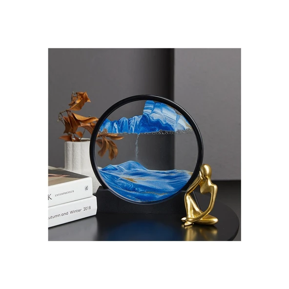 Dekoratif Yuvarlak 3 D Hareketli Mavi Kum Saati Şeklinde Kum Tablosu 7 İnç Orta Boy Yuvarlak Kum Tablosu ürün görseli 1