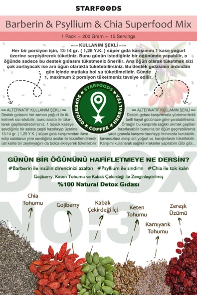 3 Paket No: 3 Detox Food Barberin & Psyllium & Chia Gojiberry Zereşk Karnıyarık Tohumu - Resim 2