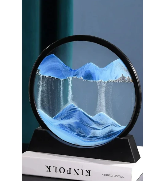 Dekoratif Yuvarlak 3 D Hareketli Mavi Kum Saati Şeklinde Kum Tablosu 7 İnç Orta Boy Yuvarlak Kum Tablosu - Resim 3