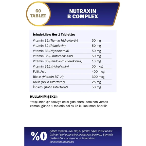 Nutraxin B Vitamin Complex - B Vitamini Takviyesi 60 Tablet - Resim 5