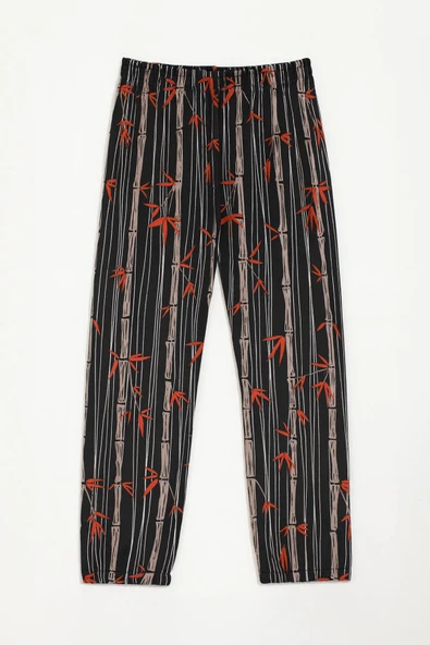 Kadın Yumuşak Kadife Dokulu Bambu Desenli Pijama Altı ürün görseli 1