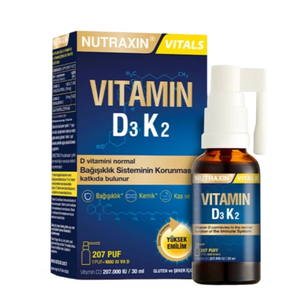 Nutraxin D3-K2 30 Ml Sprey - 1000 IU D3 Vitamini, 25 mcg K2 Vitamini ürün görseli