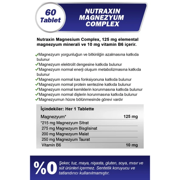 Nutraxin Magnezyum Complex 60 Tablet - Resim 3