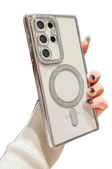 LitaeTrend Samsung Galaxy S24 Ultra Kılıf Joke Simli Magneticsafe Kılıf - Gümüş - Resim 3