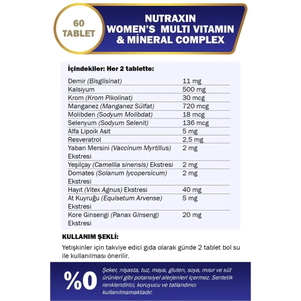Nutraxin Multivitamin Kadın Multivitamin & Mineral Complex 60 Tablet - Resim 4
