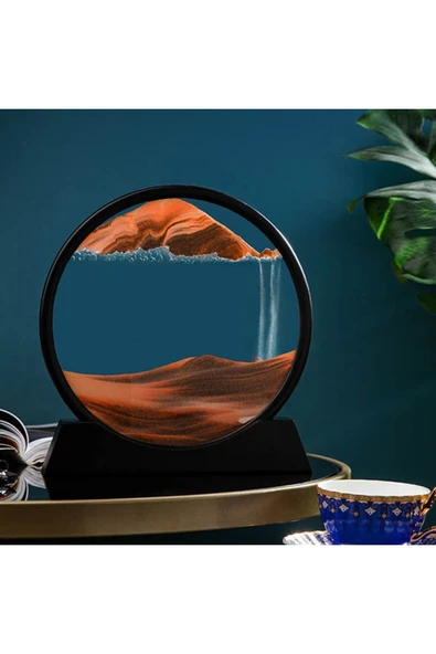 Dekoratif Yuvarlak 3 D Hareketli Sarı Kum Saati Şeklinde Kum Tablosu 7 İnç Orta Boy Yuvarlak Kum Tablosu Derin Deniz Kumu ürün görseli 1