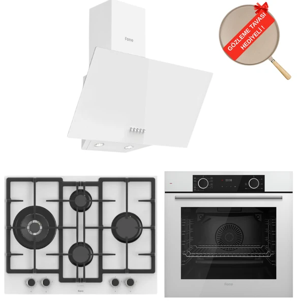 Ferre FryArt & FlowArt Rima  Yeni Seri Beyaz Cam Ankastre  Set ( D087 + ED076-WFA + XE63CB ) ürün görseli