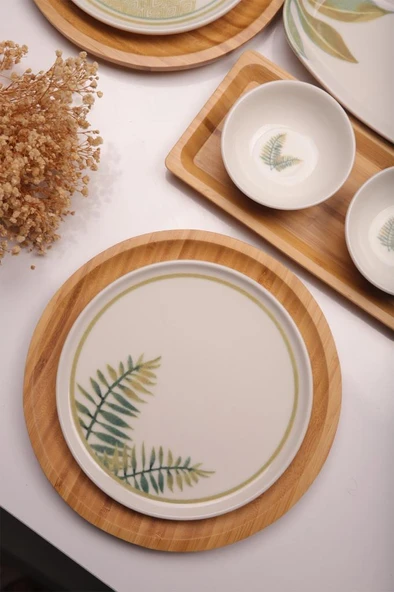 Atbyhome Sage 6 Kişilik 27 Parça Doğal Bambu Porselen Kahvaltı Takımı – Kahvaltı Seti Sunum Seti - Resim 8