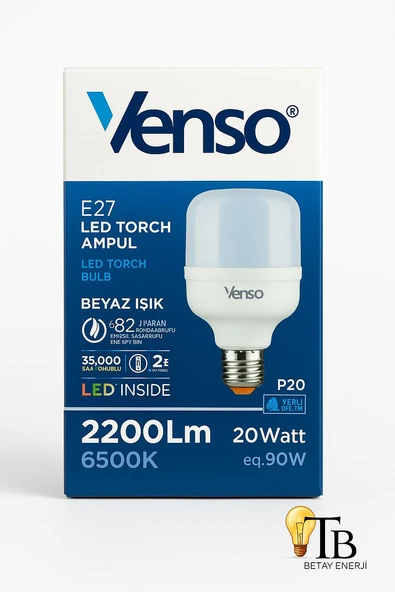 Venso E27 LED Torch Ampul 20W  2200 Lm  6500K Beyaz Işık ürün görseli