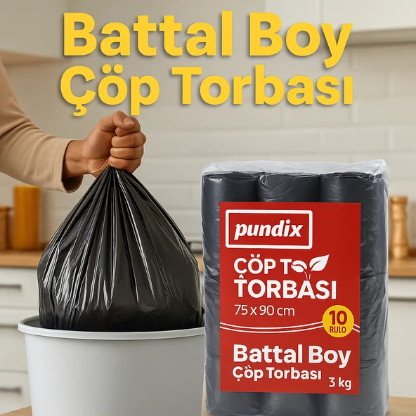 Pundix Battal Boy Çöp Torbası 75X90 cm (10’lu Rulo Opp Ambalajlı Toplam 3 Kg) Dayanıklı, Sızdırmaz ve Geniş Hacimli Çöp Poşeti - Resim 5