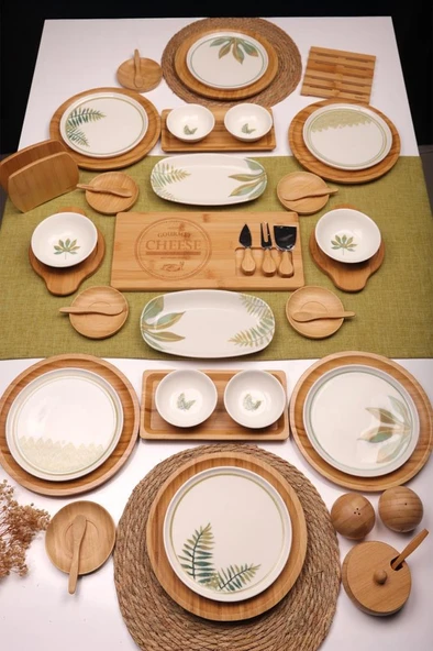 Atbyhome Soul 6 Kişilik 47 Parça Doğal Bambu Porselen Kahvaltı Takımı – Kahvaltı Seti Sunum Seti ürün görseli