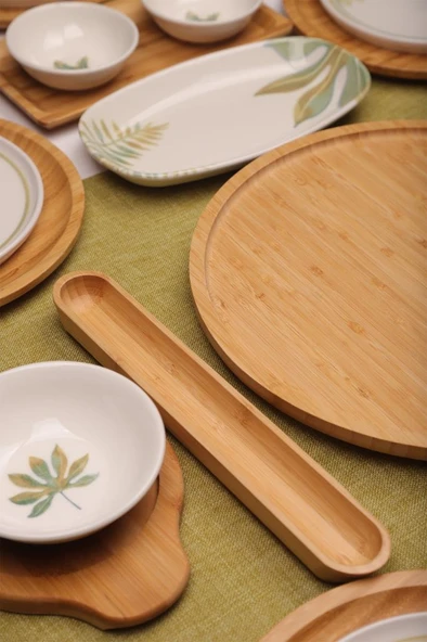 Atbyhome Sage 6 Kişilik 27 Parça Doğal Bambu Porselen Kahvaltı Takımı – Kahvaltı Seti Sunum Seti - Resim 7
