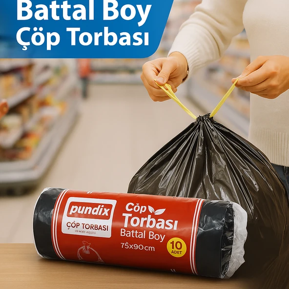 Pundix Battal Boy Çöp Torbası 75X90 cm (10’lu Rulo Opp Ambalajlı Toplam 3 Kg) Dayanıklı, Sızdırmaz ve Geniş Hacimli Çöp Poşeti - Resim 4